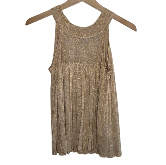 XOXO | Golden Tan Metallic Halter Knit Pleated Sweater Tank Size Small - Picture 1 of 7